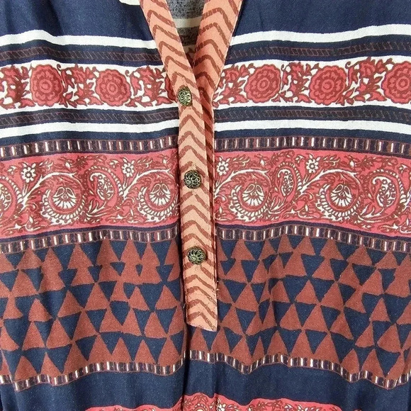 Lucky Brand Mandarin Tie Dress Rayon Button Up Sleeveless Red Boho size M - Picture 5 of 13